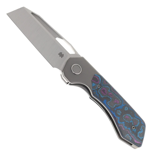 (Coming Soon) WMK Exclusive High Grain Knives DeVille R2 Folding Knife Dark Bead Blast Titanium/Damtanium Camo Carbon Handle 3.15" Belt Satin Elmax