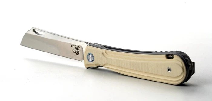 Mechforce Caipira Folding Knife Titanium and Ivory G10 Handle M390 Plain Edge Two-Tone Stonewash/Brushed Finish