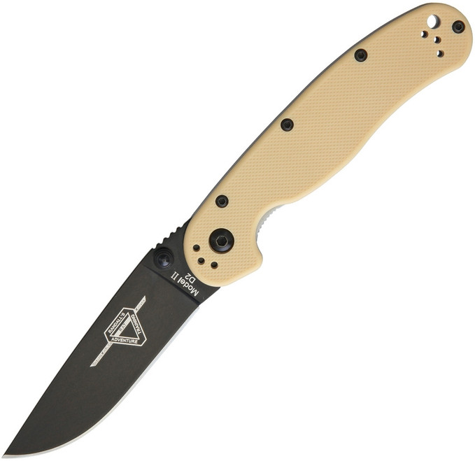 Ontario Rat II Knife Desert Tan Nylon Handle D2 Plain Black Drop Point 8830DT