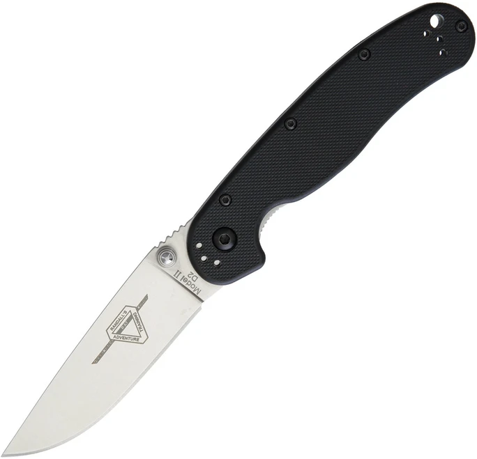 Ontario Rat II Knife Black Nylon Handle D2 Plain Drop Point 8828