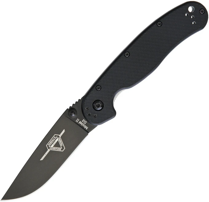Ontario Rat II Knife Black Nylon Handle D2 Plain Black Drop Point 8830