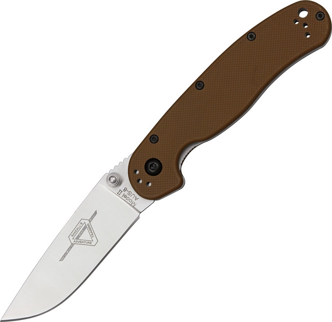 Ontario RAT-2 Folding Knife Satin Plain Edge Blade Coyote Brown Handle 8860 CB