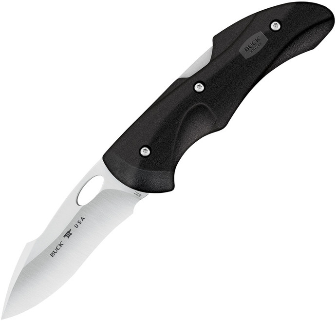 Buck Fluid Lockback Knife Black GRN Handle Plain Satin Drop Point Edge 289BKS