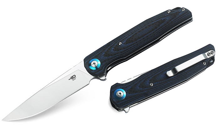 Bestech Ascot Liner Lock Knife Carbon Fiber Blue G10 Handle Plain D2 Edge BG19C