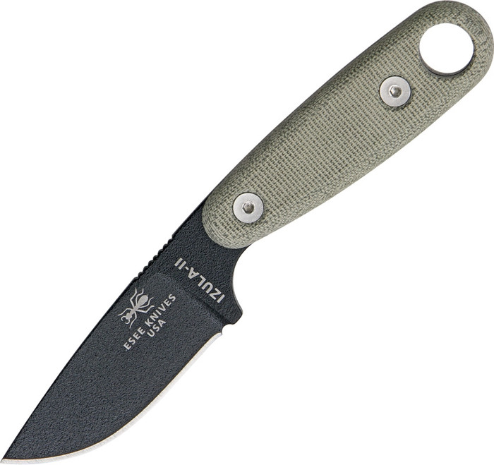 ESEE Knives Izula II Neck Knife Fixed Black Plain Edge Blade Canvas Micarta Handle