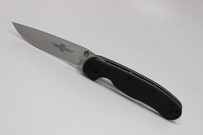 Ontario RAT 1  Folding Pocket Knife Plain Edge Satin Finish Black Handle 8848