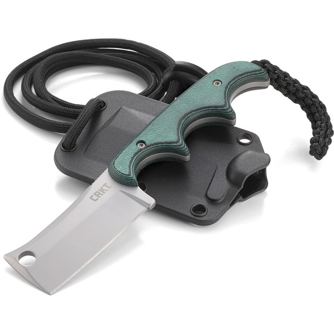 CRKT Minimalist Cleaver Neck Knife Green Micarta Handle Plain Bead