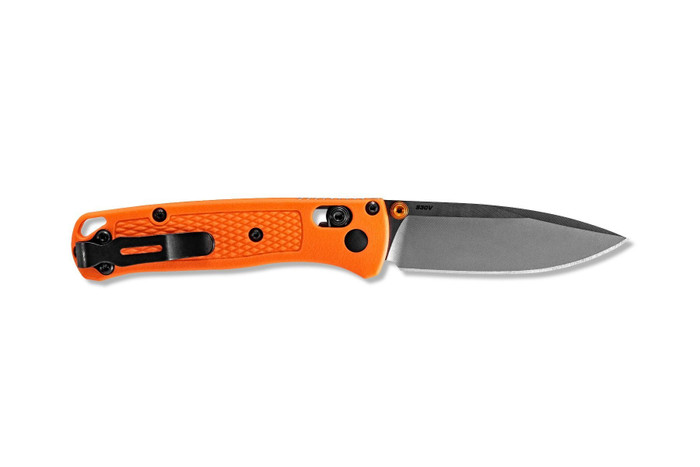 Benchmade Mini Bugout Axis Lock Knife Orange Griv-Ex Handle Plain