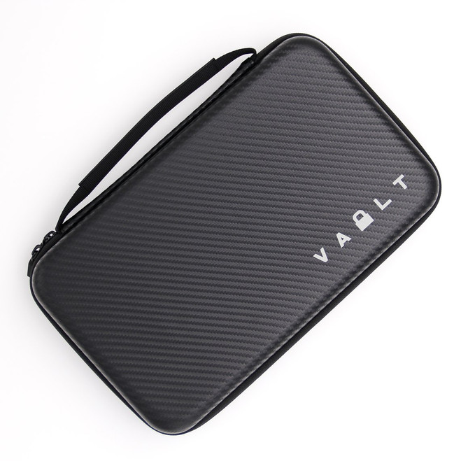 Vault Knife Case Large Black Faux Carbon Fiber Smooth Outer Shell Elastic Holders