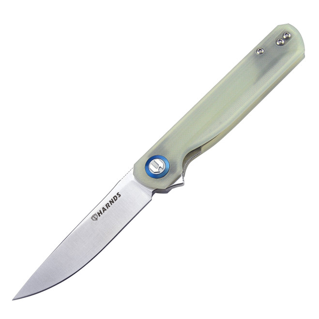 Harnds Wind Flipper Knife Transparent Cyan G10 Handle Plain Satin Blade CK9200TC-S
