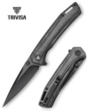 Trivisa Volans-04B Folding Knife Black Micarta Handle 154CM Plain Edge Black Stonewash Finish