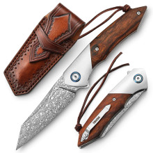 Trivisa Vul-01 Pocket Knife Damascus Steel Blade Steel Bolster Ironwood Handle