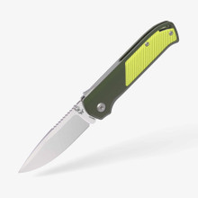 Flytanium Arcade Folding Knife Olive Drab Aluminum Handle S35VN Drop Point Plain Edge Stonewash Finish FLY-1253