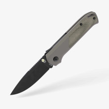 Flytanium Arcade Folding Knife Gunmetal Micarta Handle S35VN Drop Point Plain Black Blade FLY-1256