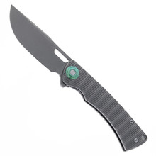 Two Sun Flipper Folding Knife Gray Titanium Handle Plain Edge