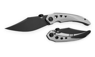 Bestech Razon Folding Knife White Bead Blast Titanium Handle Magnacut Plain Black Blade BT2406C