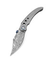 Bestech Razon Folding Knife White Bead Blast Titanium Handle Damasteel Plain Edge Mirror Polish Finish BT2406E