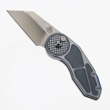 Begg Micro Burst Button Lock Folding Knife Gray Aluminum Handle VG-10 Wharncliffe Plain Edge Satin Finish BG059