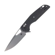 Klaken Knives Folding Knife Black Carbon Fiber Handle D2 Plain Edge Bead Blast Finish B03