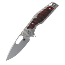 Klaken Knives Folding Knife Titanium/Carbon Fiber Handle 14C28N Plain Edge Bead Blast Finish B06-BLK-RD