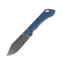 TwoSun Folding Knife Blue Micarta Handle 14C28N Plain Edge