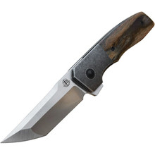 Begg Seishin Folding Knife Black/Gray Birchwood Handle VG-10 Tanto Plain Edge Satin Finish BG054
