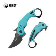 Kubey Jaw Pikal Folding Knife Tiffany Blue G10 Handle 14C28N Plain