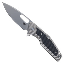 Klaken Knives Folding Knife Titanium/Carbon Fiber Handle 14C28N Plain Edge Bead Blast Finish B06-BK-GY