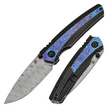 Kansept Raven Folding Knife Blackwash Titanium/Timascus Handle