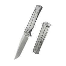 KB Pyramid Folding Knife Gray Titanium Handle M390 Tanto Point