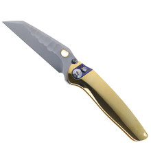 Ketuo Knives Dirty Bird G Folding Knife Zircuti Gold Handle M390 Plain Edge Beadblast Finish