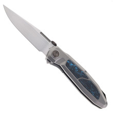 Ketuo Bratva Folding Knife Blue Marble Carbon Fiber Handle M390 Plain Edge Satin Finish Bratva-S