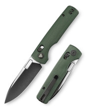 Trivisa Crossbar Lock Folding Knife Green Micarta Handle 14C28N Drop Point Plain Edge Black Stonewash/Satin Finish