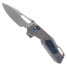 Ketuo Mini Griffin Folding Knife Titanium Blue Carbon Fiber Handle Satin M390 Plain Edge