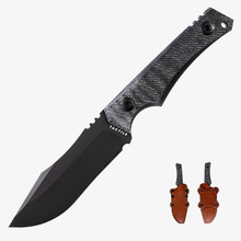 Tactile Knife Co Osprey Fixed Blade Knife Black Cerakote MagnaCut Stonewash Black Micarta Handle Leather Sheath 20-OL-MCBC-RMBL