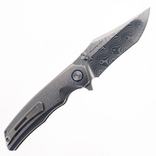 SixLeaf Folding Knife Titanium/Blue TiDamascus Handle 10Cr15Mov
