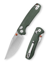 Trivisa Knives Butterfly-GM Crossbar Lock Folding Knife 3.03'' Stonewash 14C28N Steel Blade Green Micarta Handle JM06-GM-14