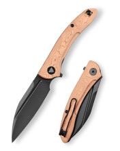 Trivisa Knives Cuckoo-CU Liner Lock Folding Knife 3.37'' 14C28N Steel Black PVD Blade Copper Foil HandleT Y30-CU-14