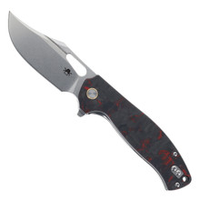 Klaken Folding Knife Red Crushed Carbon Fiber Handle D2 Plain Edge J388-Vapor-Red-Carbon