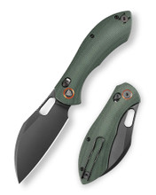 Trivisa Crossbar Lock Folding Knife Green Micarta Handle 14C28N Plain Black PVD Blade Batwing-GM/L