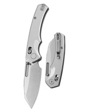 Penrose Stasis Folding Knife Silver Aluminium Handle 154CM Modified Sheepfoot Plain Edge Stonewash Finish