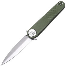 Dreamtech Button Lock Folding Knife Green G10 Handle 14C28N Dagger