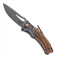 Klaken Folding Knife Zebra Wood Handle Damascus Plain Edge J390-Tidekin-Zebra