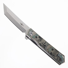 BOTH SIDE サイン ジェノ TwoSun Folding Knife Skull Titanium Handle YJ01-V1 Plain Edge