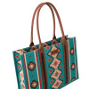 Wrangler Southwestern Pattern Dual Sided Print Canvas Wide Tote - Turquoise