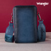 Wrangler Crossbody Cell Phone Purse 3 Zippered Compartment with Coin Pouch - Light Blue