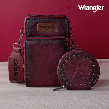 Wrangler Crossbody Cell Phone Purse 3 Zippered Compartment with Coin Pouch - Purple