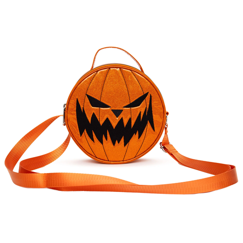 NBC - Pumpkin King Face & Jack Orange Glitter Vinyl - Round Crossbody Bag