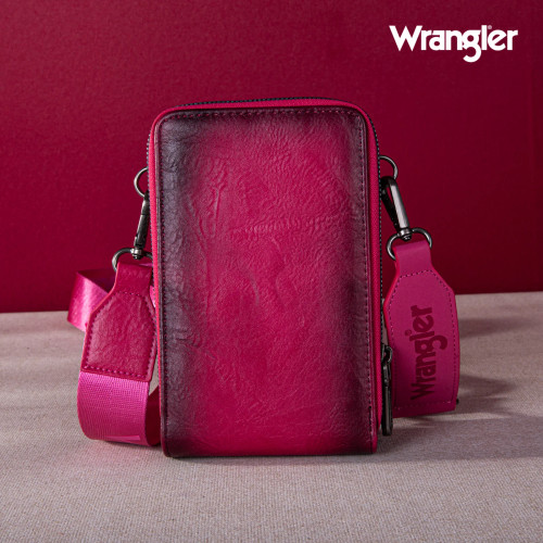 Wrangler Crossbody Cell Phone Purse 3 Zippered Compartment with Coin Pouch - Hot Pink