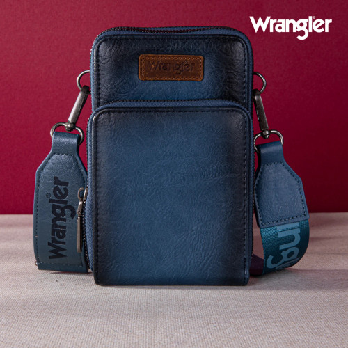 Wrangler Crossbody Cell Phone Purse 3 Zippered Compartment with Coin Pouch - Light Blue